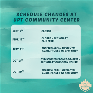 Schedule changes For Sept. & Oct. 2026