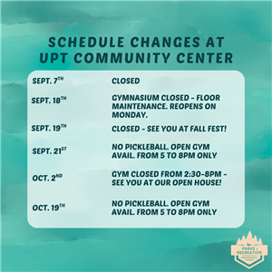 Schedule changes For Sept. & Oct. 2026