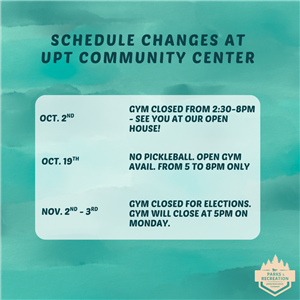 Schedule changes For Sept. & Oct. 2026